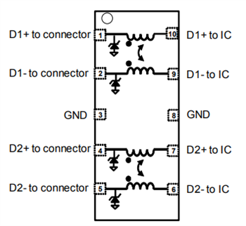 原理图 - STMicroelectronics ECMF4-2450A60N10共模滤波器